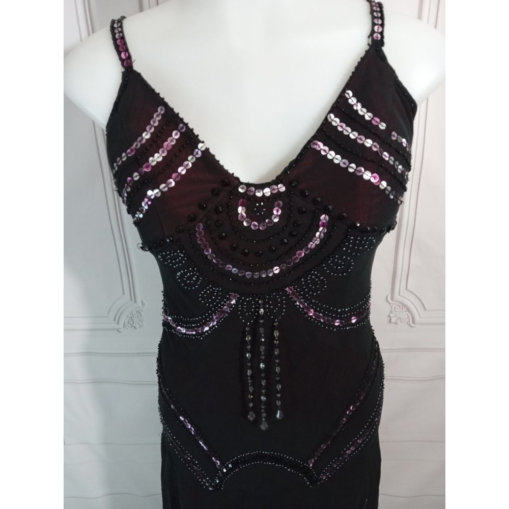 SOLD!!! Sue Wong Vintage Silk Black Pink Beaded Sequin Slip Dress - Picture 2 of 9